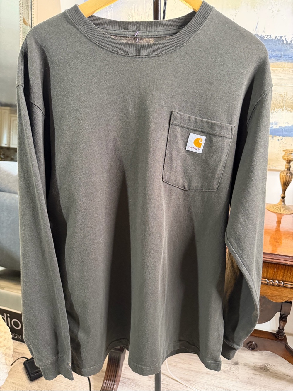 Carhartt Men's Crewneck Pocket Sweatshirt in Olive Green